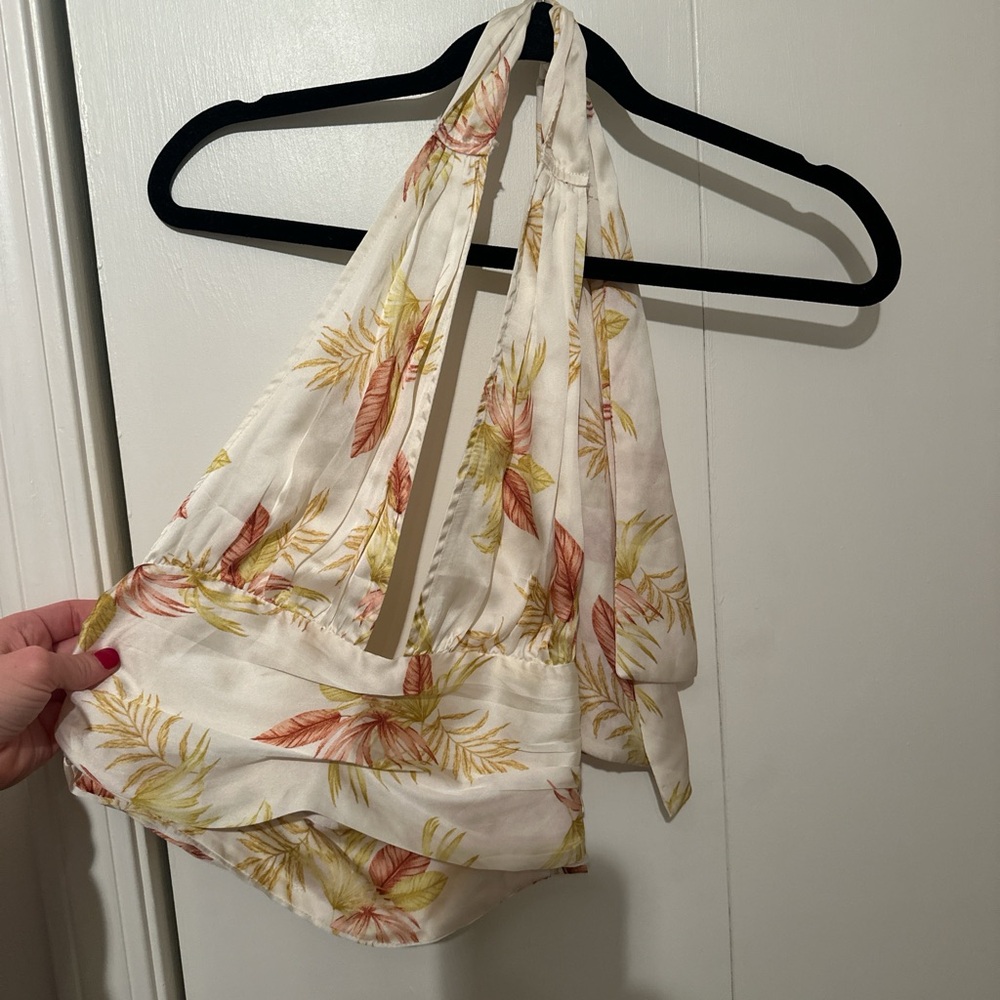 Tropical Leaf Print Halter Crop Top